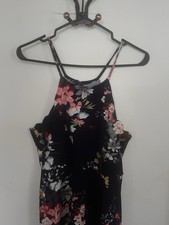 Floral Sleeveless Knee Length A-Line Dress Multicolor Ruffle High Neck