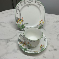 Vintage Heathcote china trio, cup saucer and plate hand painted tulip design 