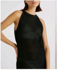 TAHARI BLACK KNIT CROCHET SEE THRU DRESS/SWIM SIZE XS NWT