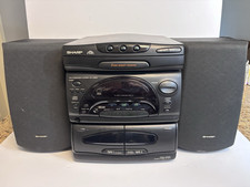 Sharp CD-C2600 Black Mini Component System 3-CD Changer Dual Cassette Tested