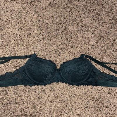 PINK Victoria's Secret Balconette Bra 32B Green Lace Underwire