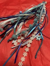 Aqua Ribbon Beaded Book Bag Tassel Keychain Key Ring Purse Charm OOAK