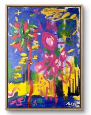 Original Art Flower Gummy 14x11 Abstract Expressionist Original Painting Canvas