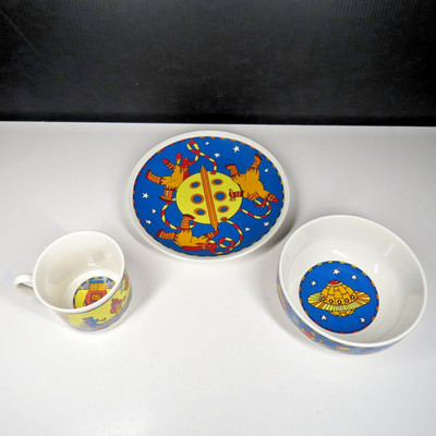 Silvestri Outer Space Man Robots Kid Set Plate Bowl Mug Ceramic Charles Berry