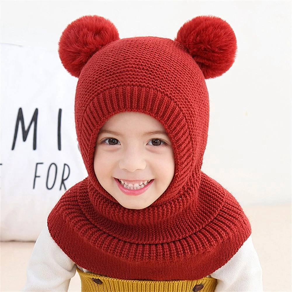 Boy Double Warm Children s Hood Caps Hat Scarf Winter Baby Knit Cap Beanie Hat