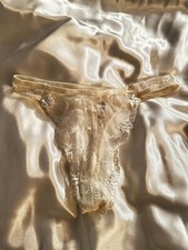 Victoria's Secret Vintage 90's Embroidered White Nylon/Spandex Sheer Thong sz M