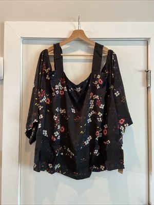 Rachel Roy Black Floral Blouse Cold Shoulder 3X Plus Loc2