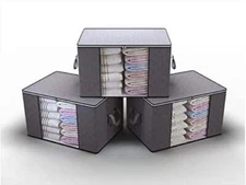 Large Storage Bag 3 Pack-Gray-85L Foldable Closet Organizers UnderBed.