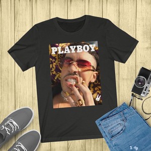Gildan-Bad-Bunny-Vintage-Retro-Playboy-Style-100-Cotton-Black-Shirts-Size-S-5XL