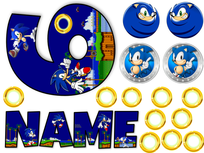 SONIC INSPIRED NAME AND NUMBER PERSONALISED CAKE EDIBLE ICING TOPPER