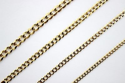 10K Solid Yellow Gold Cuban Chain Necklace Bracelet Anklet 3mm ~ 5mm / 7'' ~ 36''