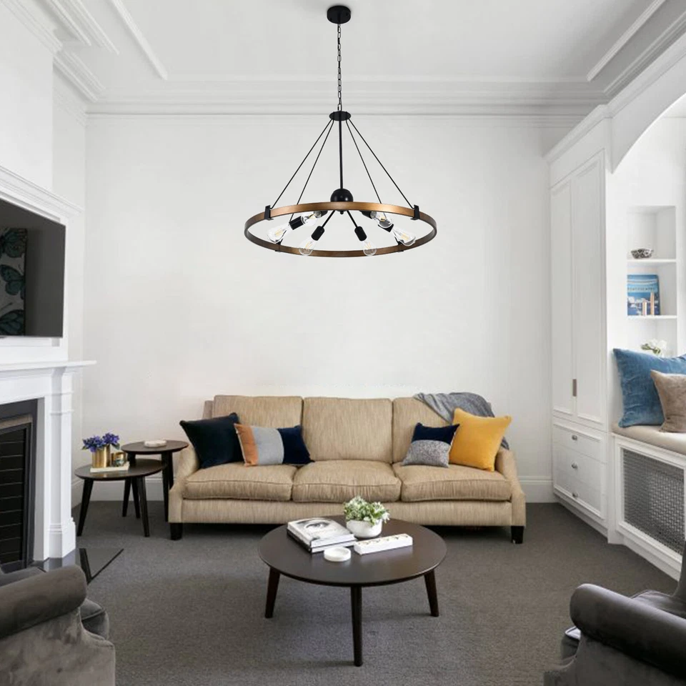 Lámpara de araña grande de 31,5 pulgadas para sala de estar, lámpara de metal de 6 luces 110 V Foto 2 de 4