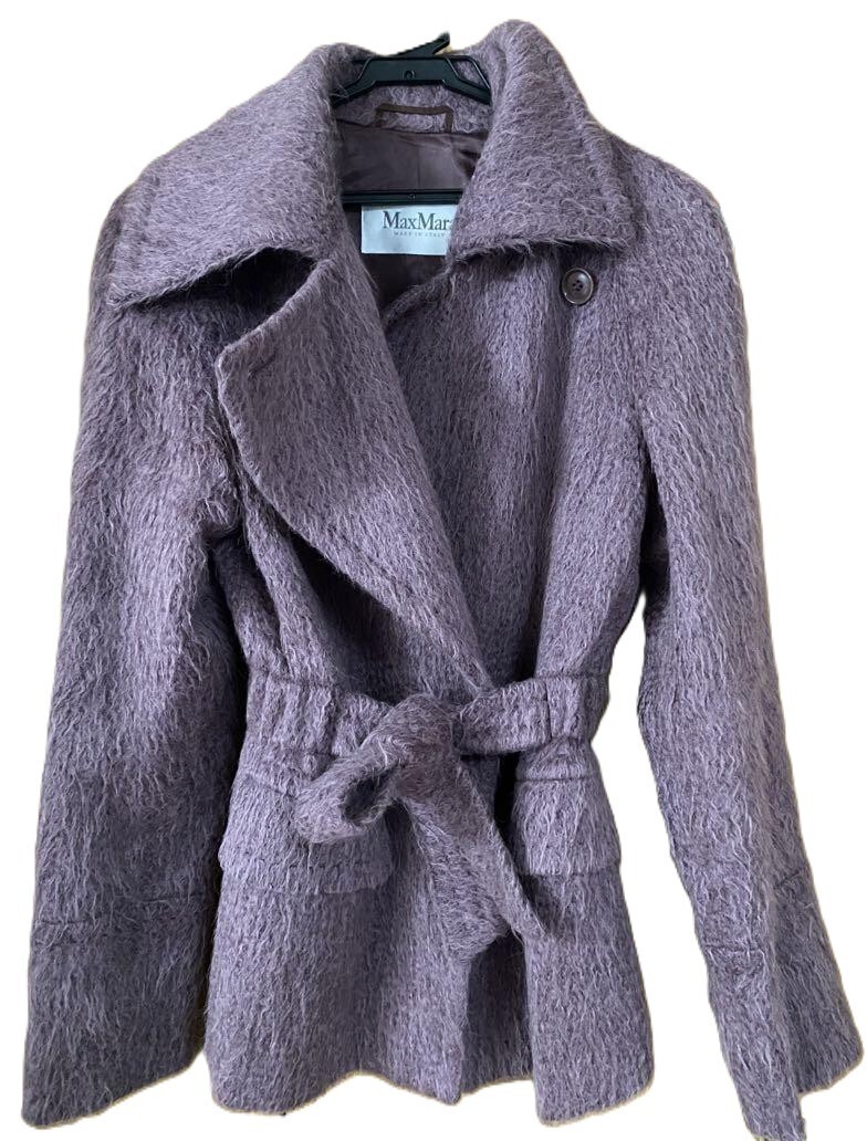 VIP価格.Max Mara CAPPA A COLLO ALTO Vintage MAX MARA White Tag Alpaca Coat w/ Belt Purple Single