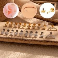 Unisex Crystal Tragus Helix Cartilage Screw In Earring Flat Back Labret Fashi  