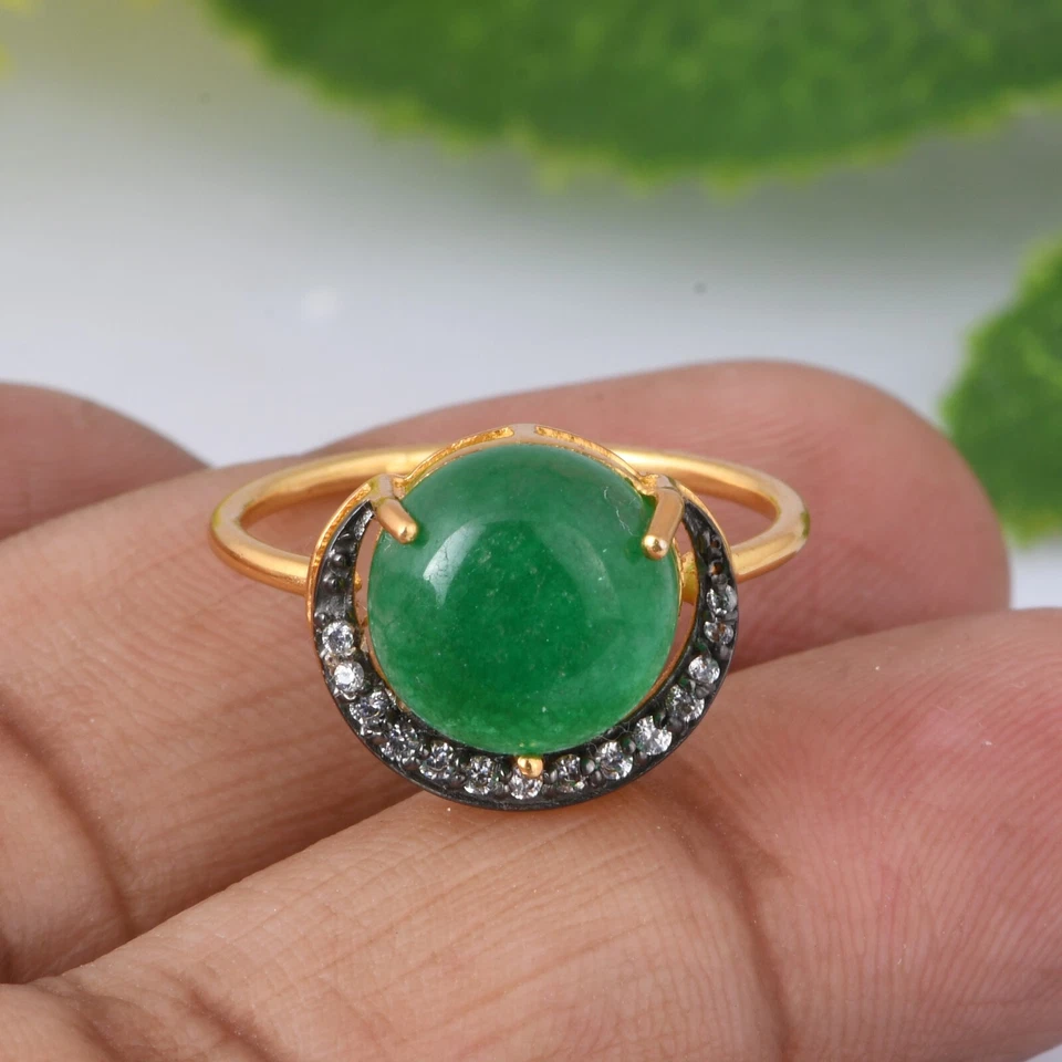 Anillos en forma de globo tono dorado y negro aventurina y circón para mujer joyería elegante Foto 3 de 4