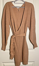 Free People Sienna Pink Wrap Knit Belted Sweater Dress Large NWOT