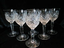 BRILLIANT BY AMERICAN CUT 6 WINE GLASSES NOTCHED MULTISIDED STEM CRISS CROSS FAN