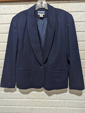 Pendleton Women's Navy Blue One Button Wool Shawl Collar Blazer Jacket Size 12
