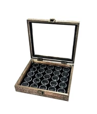 Rustic Dark Oak Stain Wood 25 Gem Jar Display Case Coins Quarters Nickles Dimes
