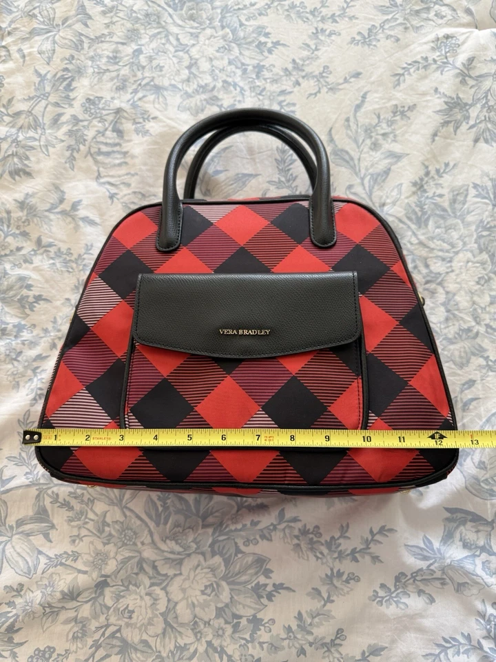 VERA BRADLEY Buffalo Checked Bowler Satchel Shoulder Bag Purse Red/Black Tote - Image 3 of 4