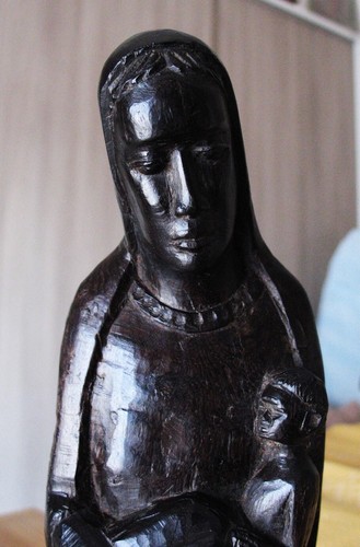 Antica scultura Ebano Madonna con bambino XVIII° restaurata