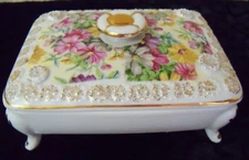 Tilso Japan Hand painted Footed Cigarette Holder w/ 2 Matching Ashtrays 4 Pieces