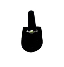 Sterling Silver 925 Ring w/ Central Green Stone Clear Gems, Size 7.5-8