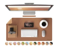 Dual-Sided Large Desk Pad Faux Leather Natural Cork Mouse pad Desk Accessorie...