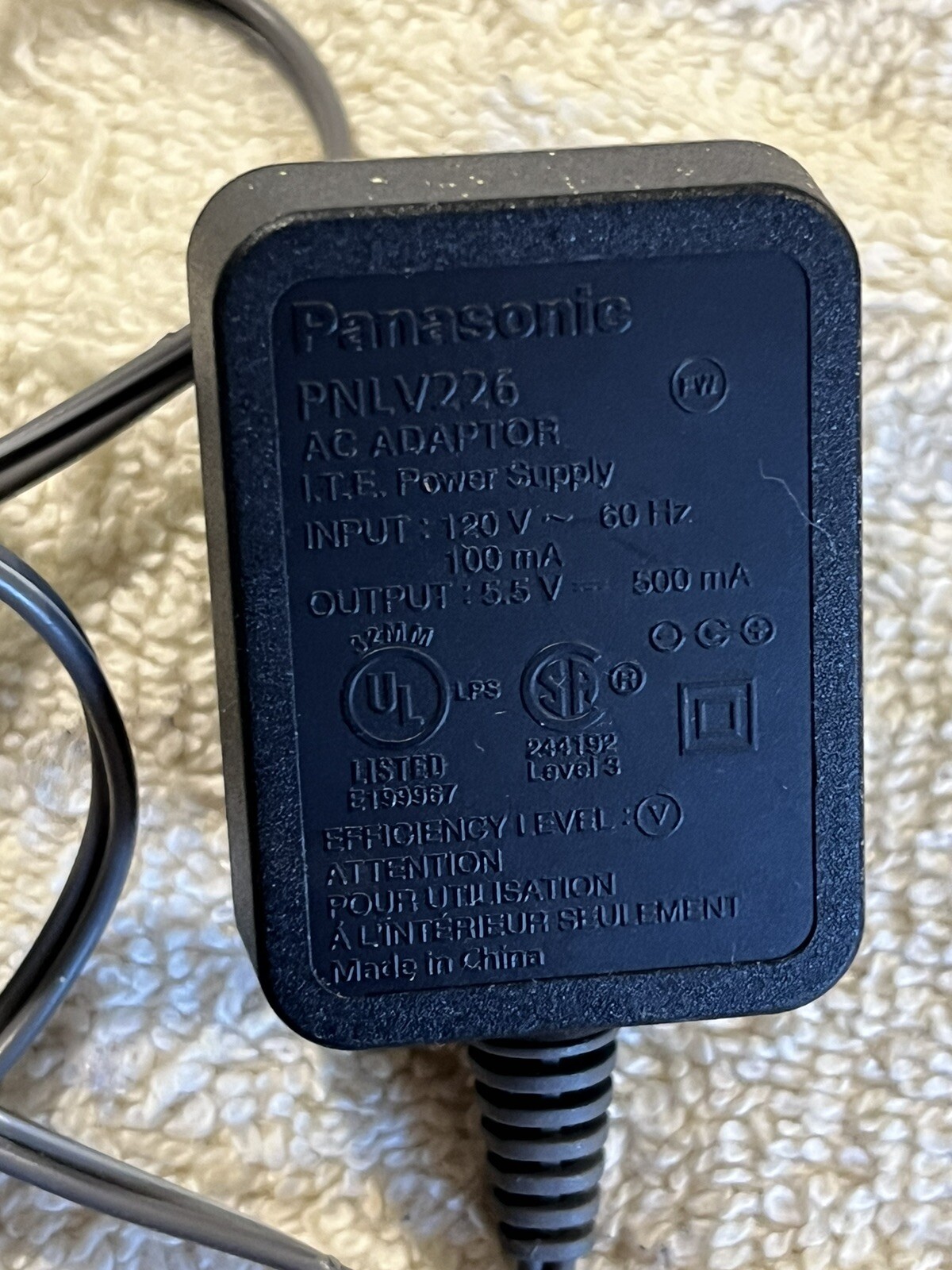 Genuine Panasonic PNLV226 AC/DC Power Adapter Power Supply5.5v 500mA