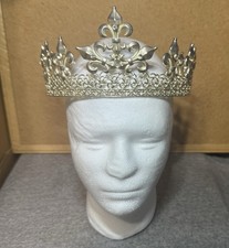 Imperial Medieval Fleur De Lis Silver Tone King Metal Crown Circlet Crystals
