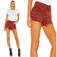BLANKNYC The Barrow Red Leopard Print Vintage High Rise Denim Shorts Size 24