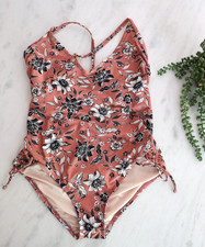 KONA SOL V Neck One Piece Swimsuit Womens Bathing Suit - Pink Floral Sz Large