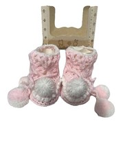 Vintage Knit Pink Baby Infant Socks Pom Pom Booties Original Box