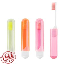ysuwekslu 3pc Travel Toothbrush Mini Portable Folding Orange Pink
