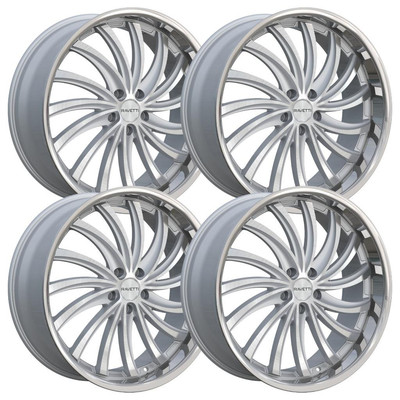 (Set-4) Ravetti M15 22x9 5X114.3 35mm Silver Chrome Lip Wheels Rims 22 ...