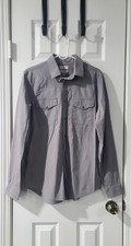 Men's Express Button Down Fitted Long Sleave Shirt Gray Medium