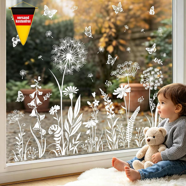 Supzone Fensterbilder Selbstklebend Blumen Weiß Fensteraufkleber | Pusteblume Sc-image