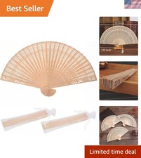 Elegant 50 Pcs Sandalwood Hand Fans Set with Organza Bags - Perfect for Weddings