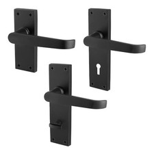Black Door Handles, Internal Straight Pattern Bathroom, Latch & Key Lock Sets