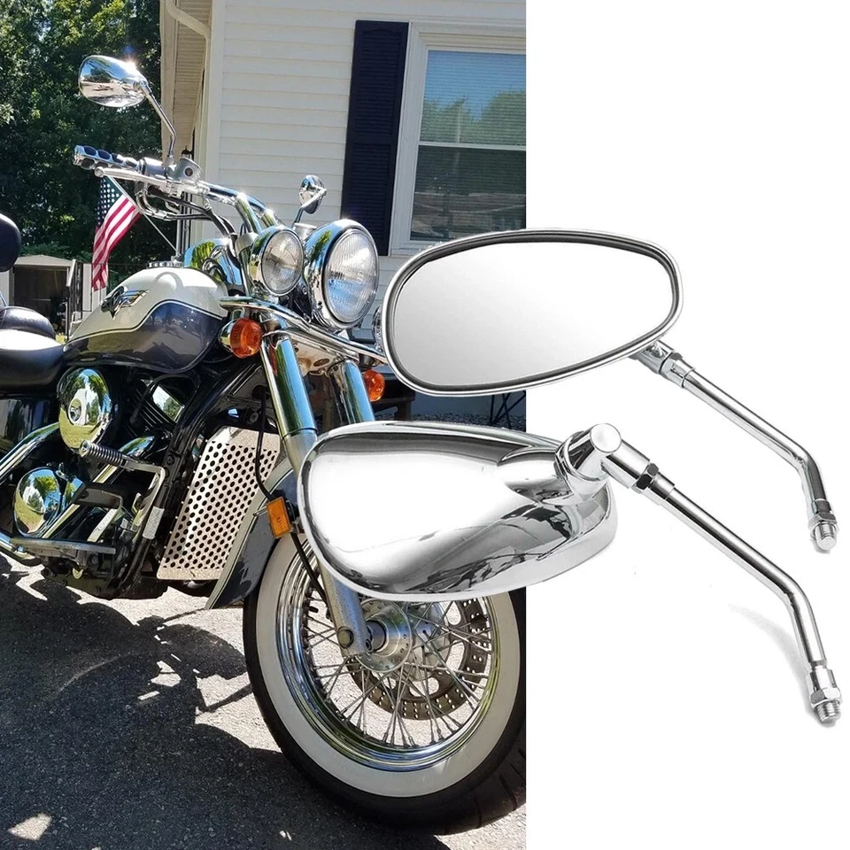 For Kawasaki Vulcan VN 2000 1600 1500 800 500 Chrome Oval Rear-view Mirrors 10mm Foto 2 de 4