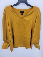 Rachel Zoe Top Womens Large Gold Satin Long Sleeve Career Elegant Pullover Boho