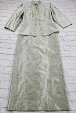 Alex Evening WOMENS SIZE 6 Green Beaded Jacketed 2 Pc Sleeveless A Line Dress