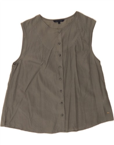 TOMMY HILFIGER Womens Sleeveless Shirt Blouse US 10 Large Grey Silk BX28