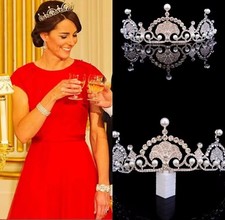Tiara Large Crown Bridal Princess Queen Pageant Silver Plated Crystals