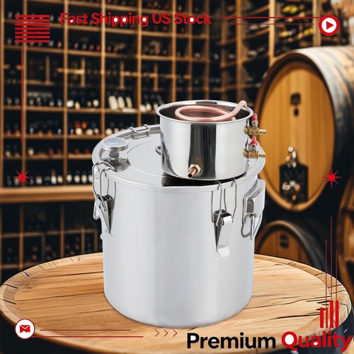 Stainless Steel 3/5/10 Gal Alcohol Still Distiller Copper Tube & Thermometer DIY