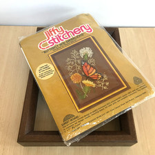 Jiffy Stitchery Needlepoint Kit & Wooden Frame - Butterfly & Dandelions Vintage