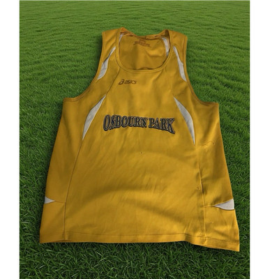 ASICS Women Yellow/White Mesh Tank Top M Lightweight Logo Scoop Neck Track