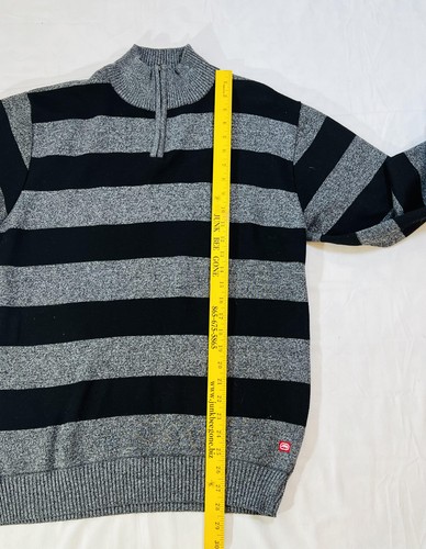 Ecko Unltd Sweater Mens Large Gray Black Striped Half Zip Pullover Casual Knit - Picture 6 of 6