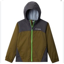 Columbia Boys Colorblock Glennaker Full Zip Rain Jacket Green Gray M 10/12