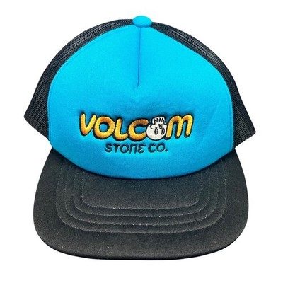 Volcom Stone Co Mens Trucker Hat Blue Black Embroidered Snapback Mesh Cap OS